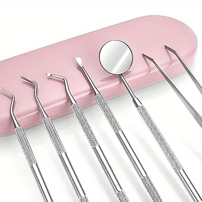 Tooth Cleaning Kit, Including Case,Tongue Scraper,Tweezers, Scrapers, Debris Removers,Toothpick Tools, Featuring Non-Slip Handle