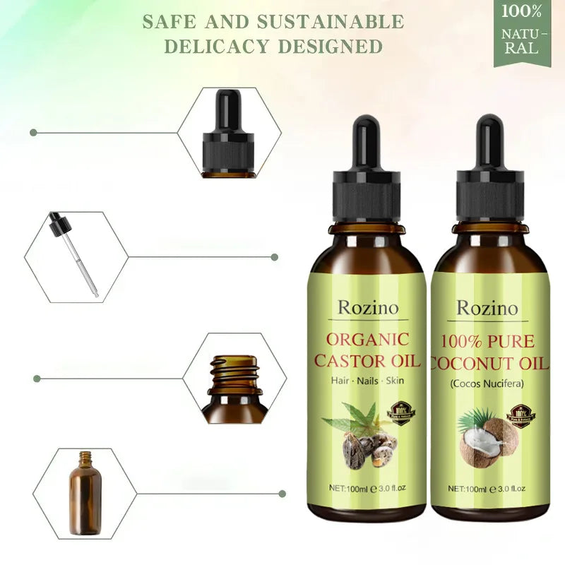100% Pure and Natural Essential Oils Castor Oil for Hair Care, Body Care Plant Massage Oil Base Oil Gentle and To Easy Absorb