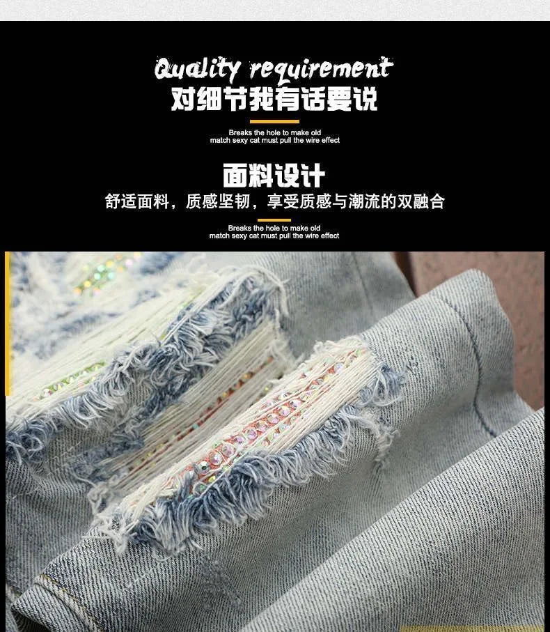 Spring and Autumn New Fashion Trend Sports Ripped Stretch Straight Leg Jeans Men's Casual Slim Breathable High-Quality Jeans