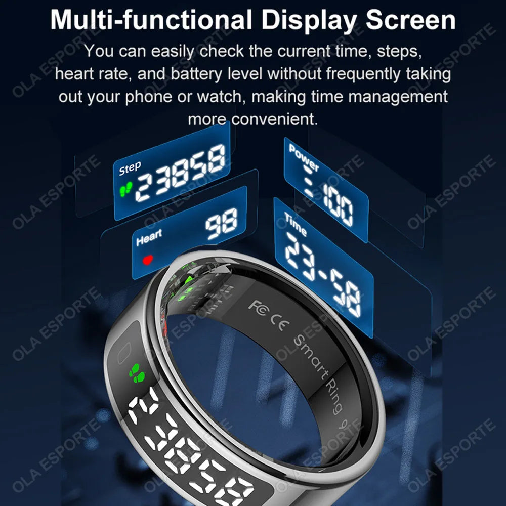 New Smart Ring Touch Screen Health Manager Heart Rate/Blood Oxygen Monitor Wireless Charging IP68 5ATM Waterproof for Universal