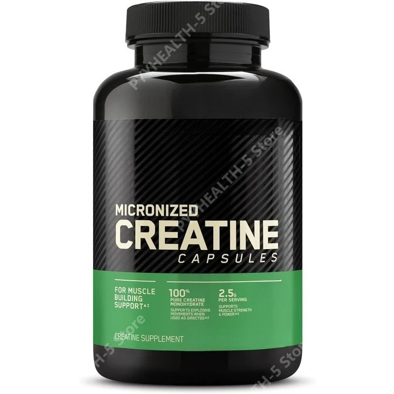 Creatine Monohydrate Supplement 60 Capsules Muscle Strength Fitness Pre-Workout Post-Workout Muscle Recovery Non-GMO Gluten-Free