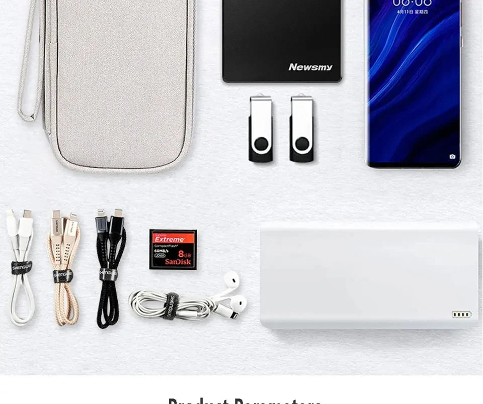 Travel Portable Digital Product Storage Bag Waterproof Double Layer Case for USB Data Cable Organizer Portable Tech Gadget Pouch