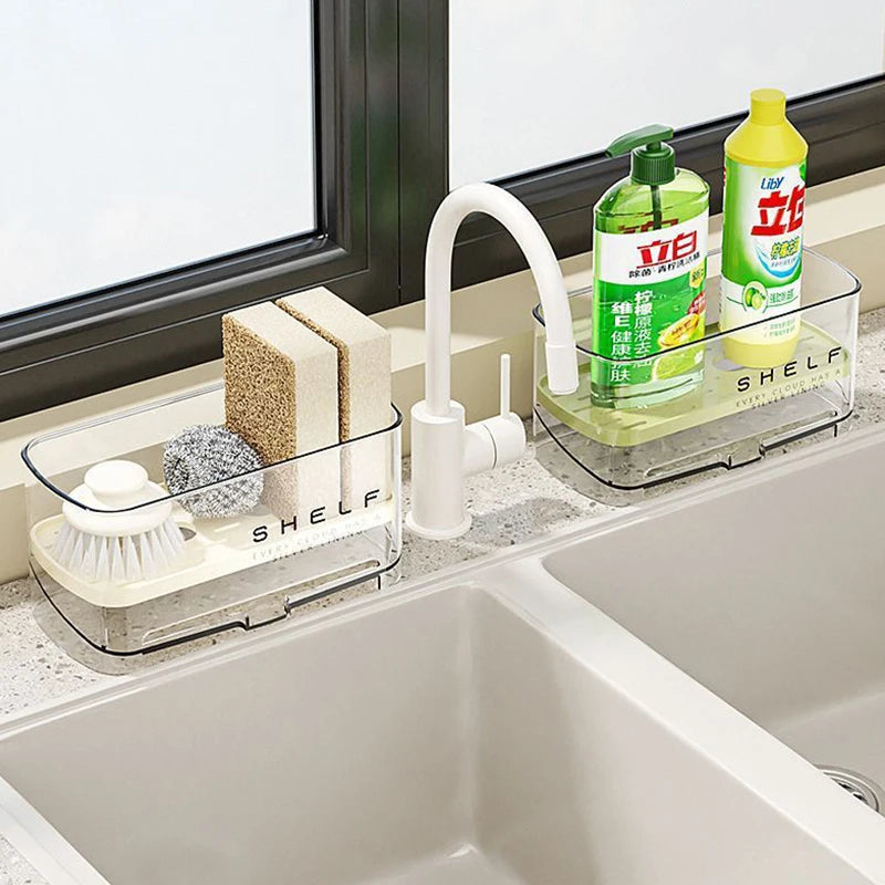 Kitchen Sink Organizer Drain Rack Self-draining Shelf Sponge Holder Dishcloth Faucet Storage Soap Drainer Kitchen Accessories
