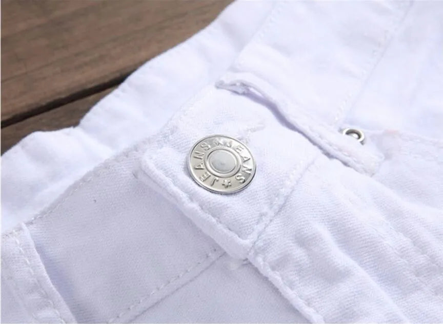 New Men Jeans Slim Fit Biker White Jeans Trousers Skinny Jeans Punk Letter Printing Denim Pants Plus Size 42 Dropshipping