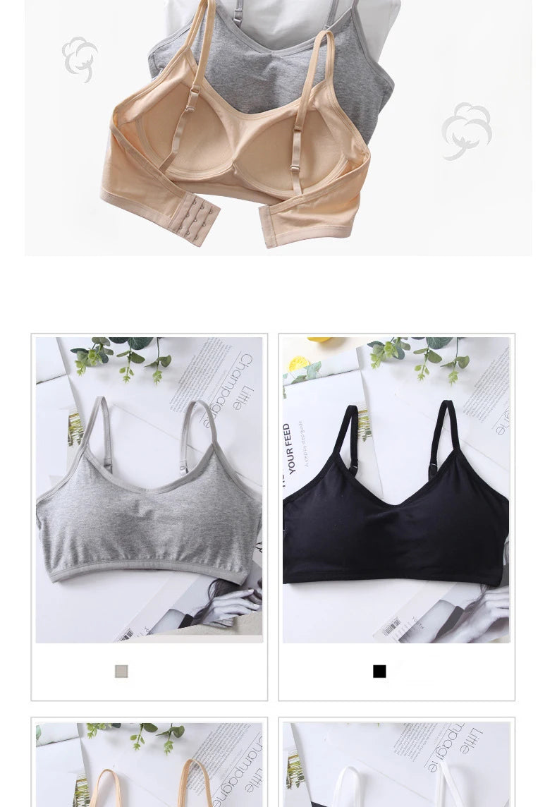 Cotton Bra for Women Fixed Pads Sports Shockproof Underwear Seamless Solid Back Closure Female Lingerie