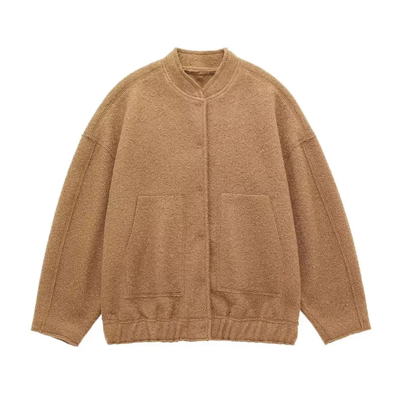 HH Women's Elegant Solid Coat Button Long Sleeve Pocket Bomber 4-Color Jacket Female Spring Casual Loose Streetwear Coats