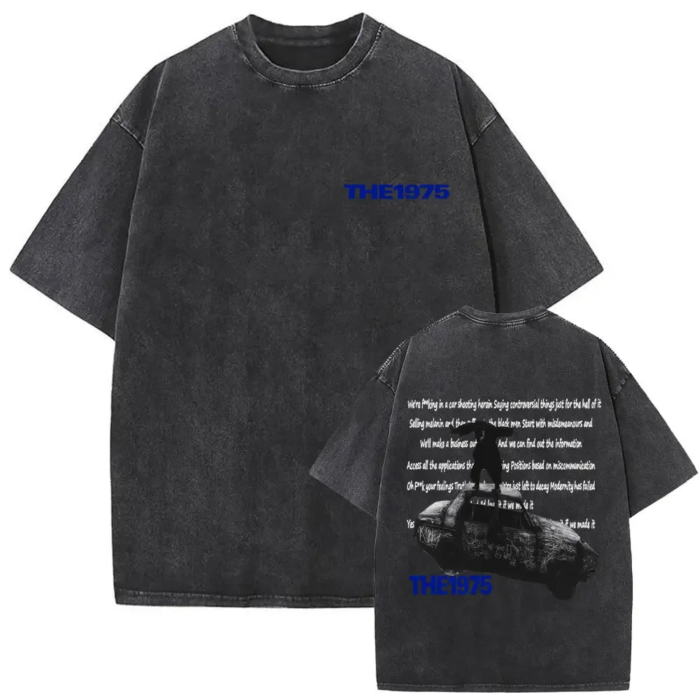 Washed Vintage The 1975 about You Print T-shirt Being Funny in A Foreign Language Album Tshirt Men Women Hip Hop Casual T Shirt