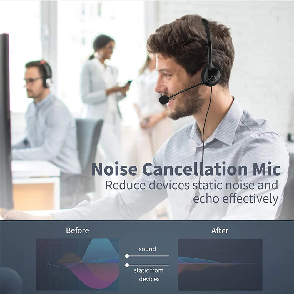 Wired Headset PC Gaming Headphones with Adjustable Noise Cancelling Microphone Mute Type C USB Headsets for Smartphone Laptop