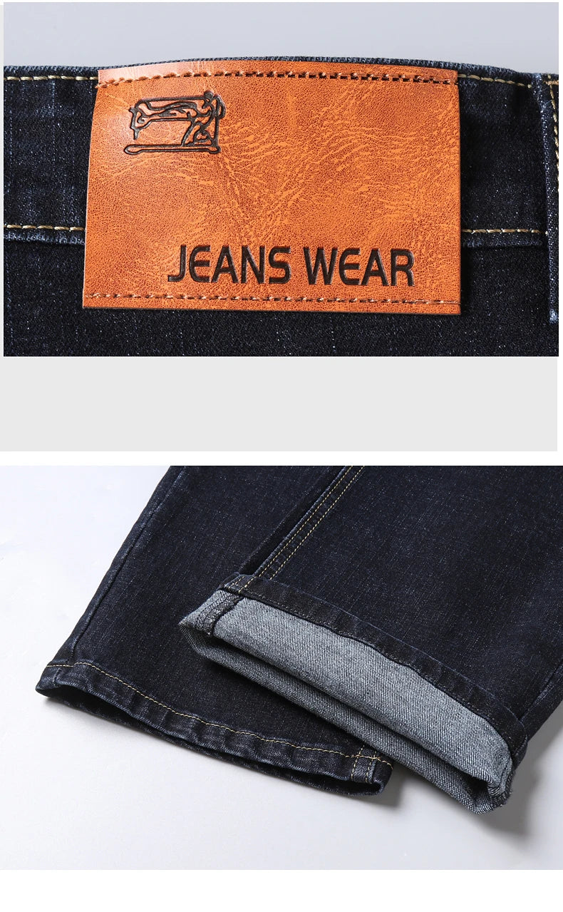 New Men's Fashion  Business Casual Stretch Slim Jeans Classic Trousers Denim Pants Male Black Blue