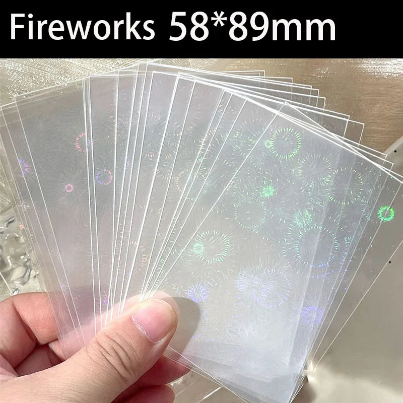 50PCS Laser Heart fireworks butterfly Flashing Holographic Transparent Clear Card Film Sleeves Super Idol Photo Protector Cover