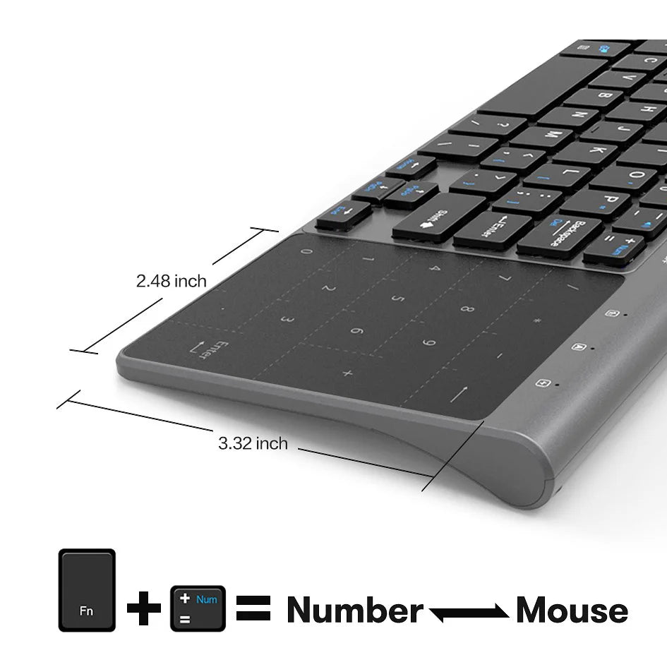 Thin 2.4G USB  Wireless Keyboard with Touchpad Mouse Number Numeric Battery Wireless Keypoard for Android Windows Desktop Laptop