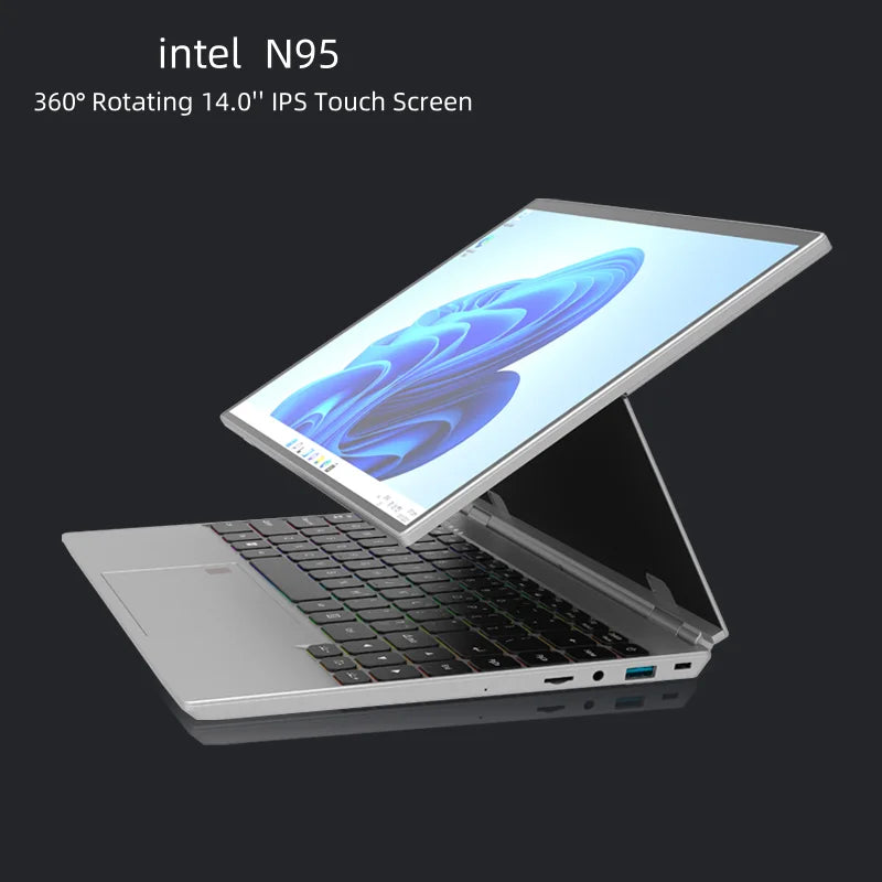 360° Rotating 14.0'' IPS Touch Screen 32G 128G-1T N95 Windows 11 Notebook 4 In 1 Business Office Slim LAPTOP Touch ID