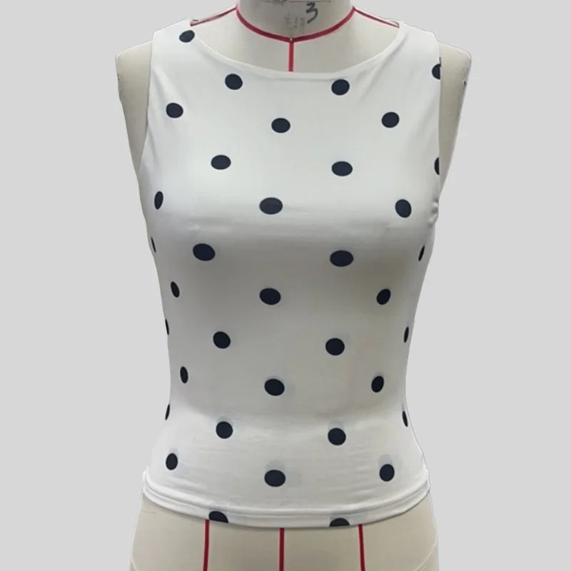 Women's y2k Tank Top  Polka Dot Print Summer Sleeveless O Neck Camisole 2000s Retro Crop Tops Streetwear