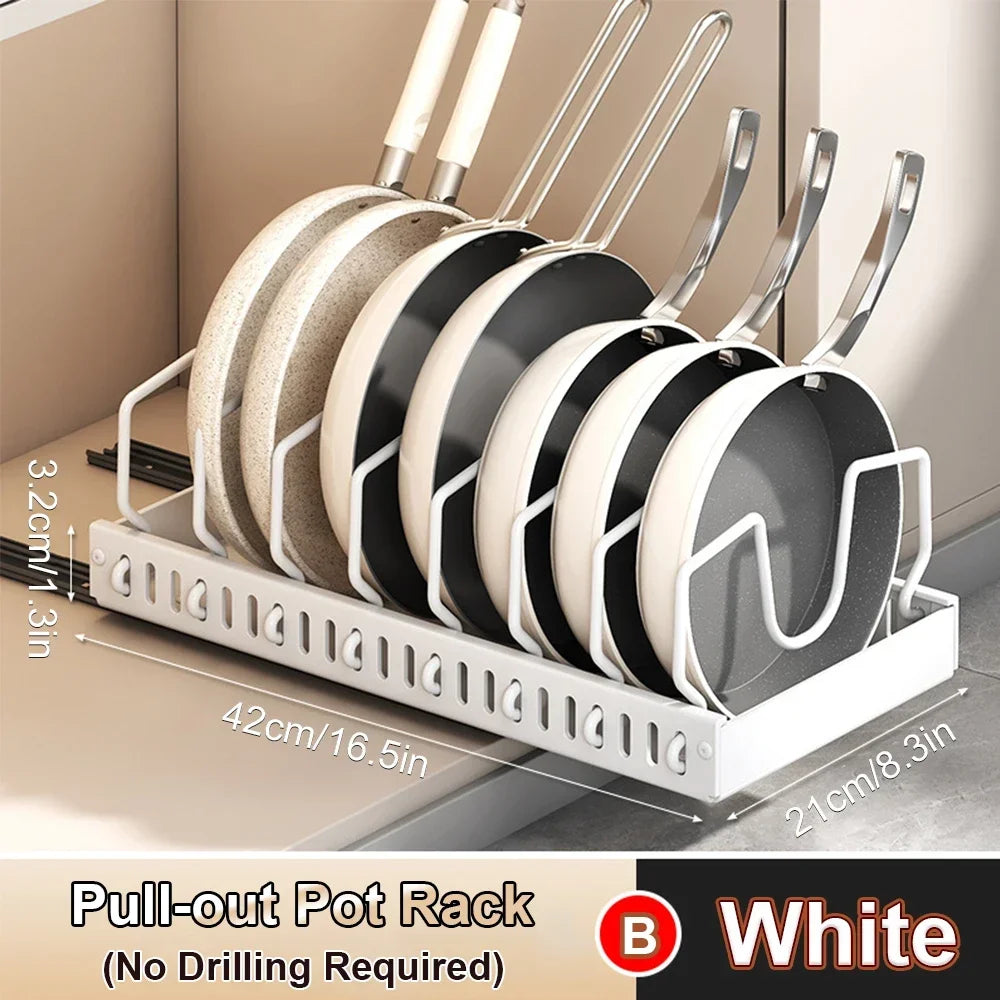 Kitchen Multifunctional Organizer - Pull-Out for Pots/Pans, Sliding Lid Holder, Spice Rack & Dish Drying Racks Drawer Organizer