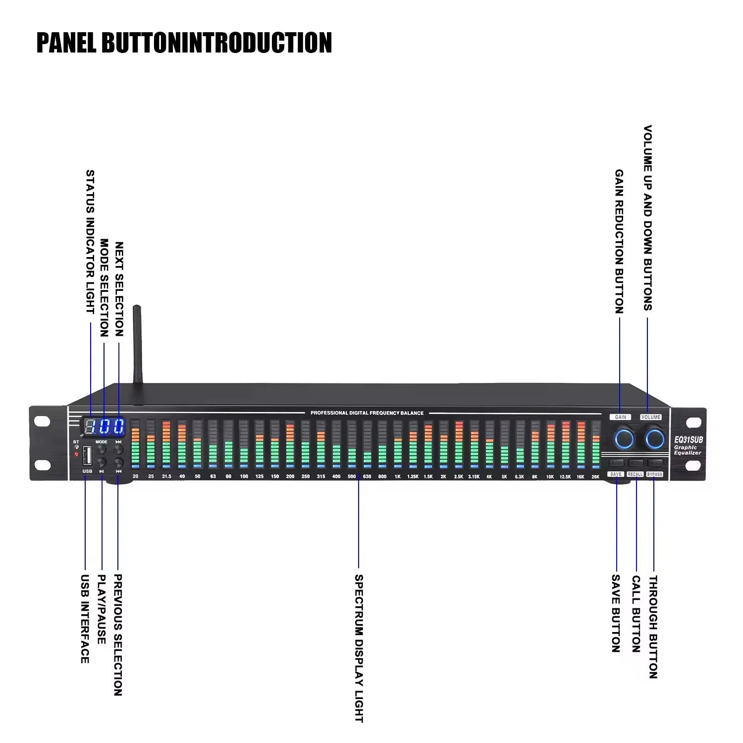 EQ31SUB 31-Stage Digital Equalizer Professional Audio Tuner for Stage Performance Noise Reduction Professional audio stage equip