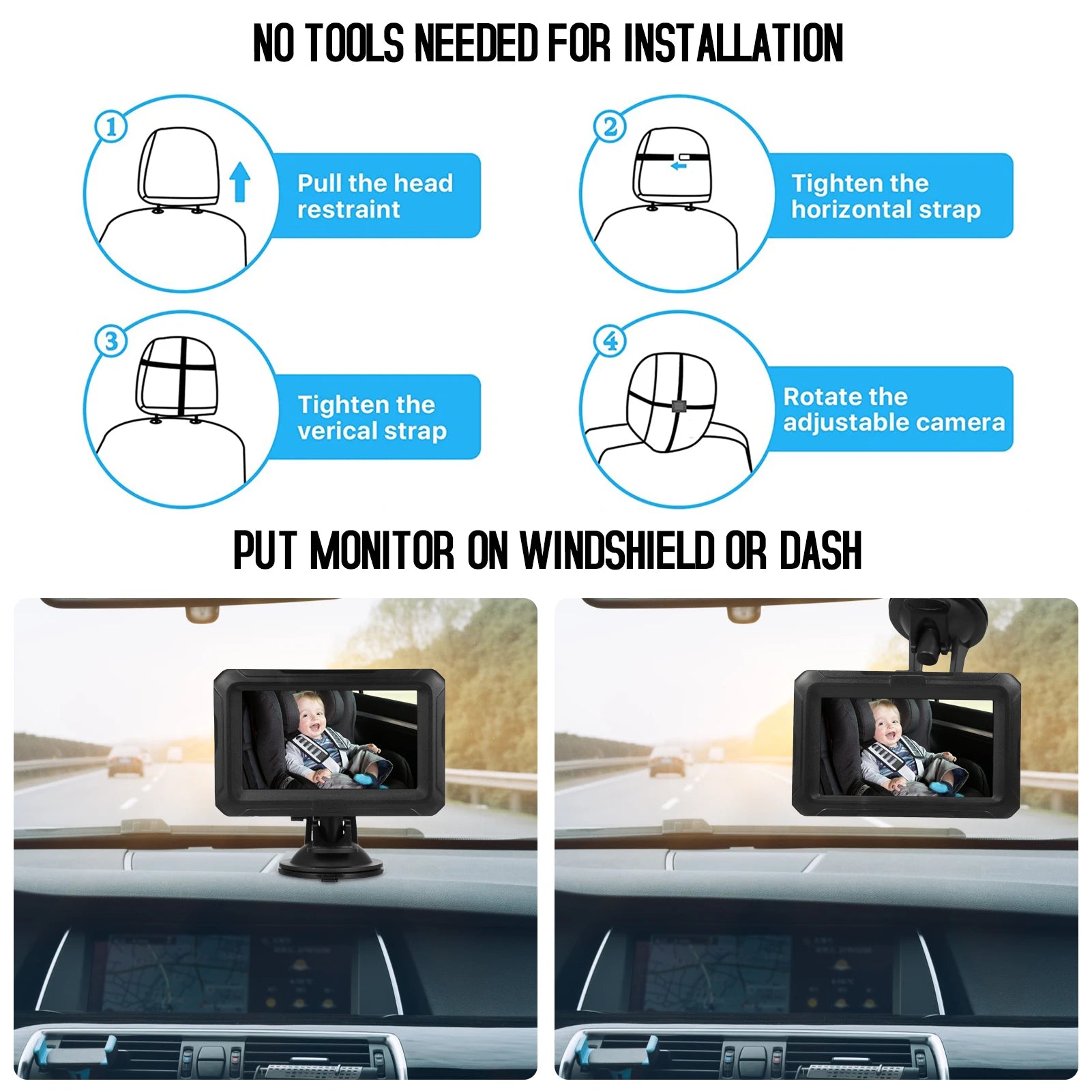 Baby Car Mirror 1080P Baby Monitor with Night Vision 150° Wide View Angle for Infants Kids with Camera USB Plug 4.3" Baby Camera