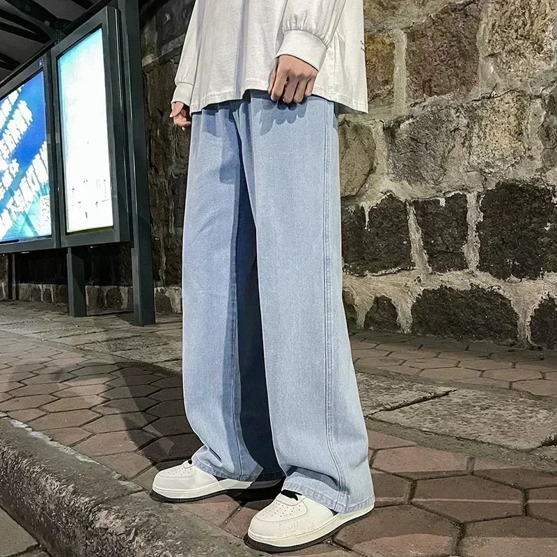 Men's Jeans Korean Version Student Casual Pants High Street Straight Loose Wide Leg Jeans Black Grey Blue Baggy Jeans