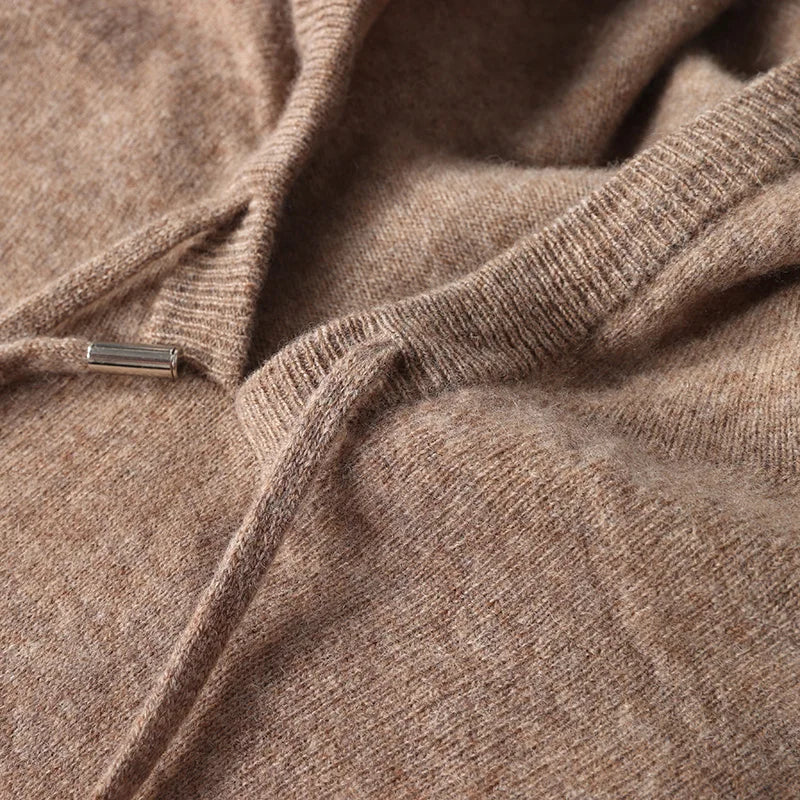 Autumn/Winter Men's Hooded Jumper 100% Merino Wool Knitted Sweatshirt Casual Large Top Long Sleeve Sweater Knitted Top