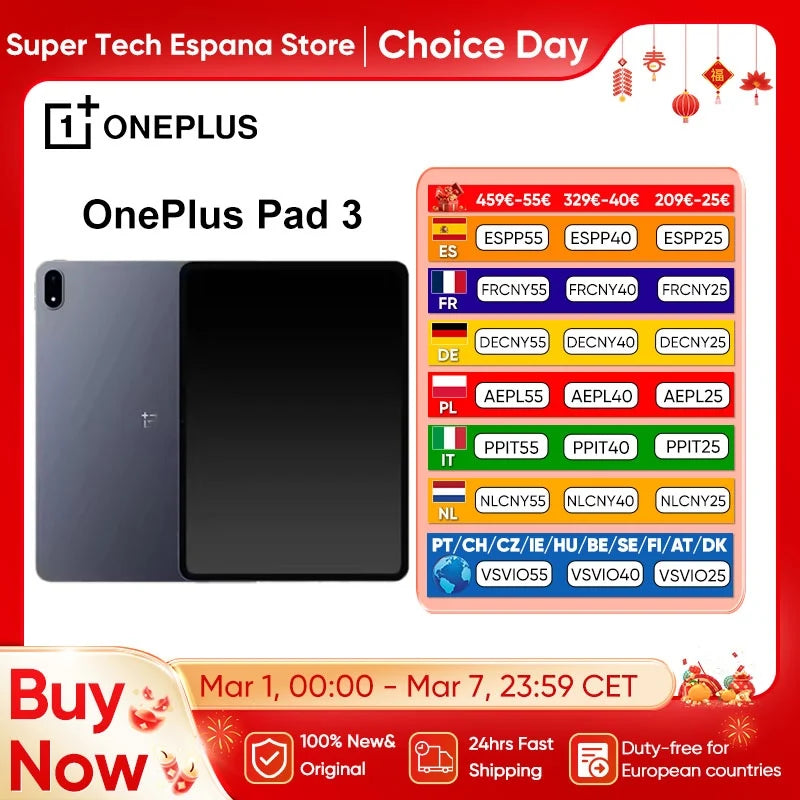 Global Version OnePlus Pad 3 Tablet Snapdragon 8 Elite 13.2" 144Hz Display 3.4K Resolution 8 Speakers Wi-Fi 7 Android 15