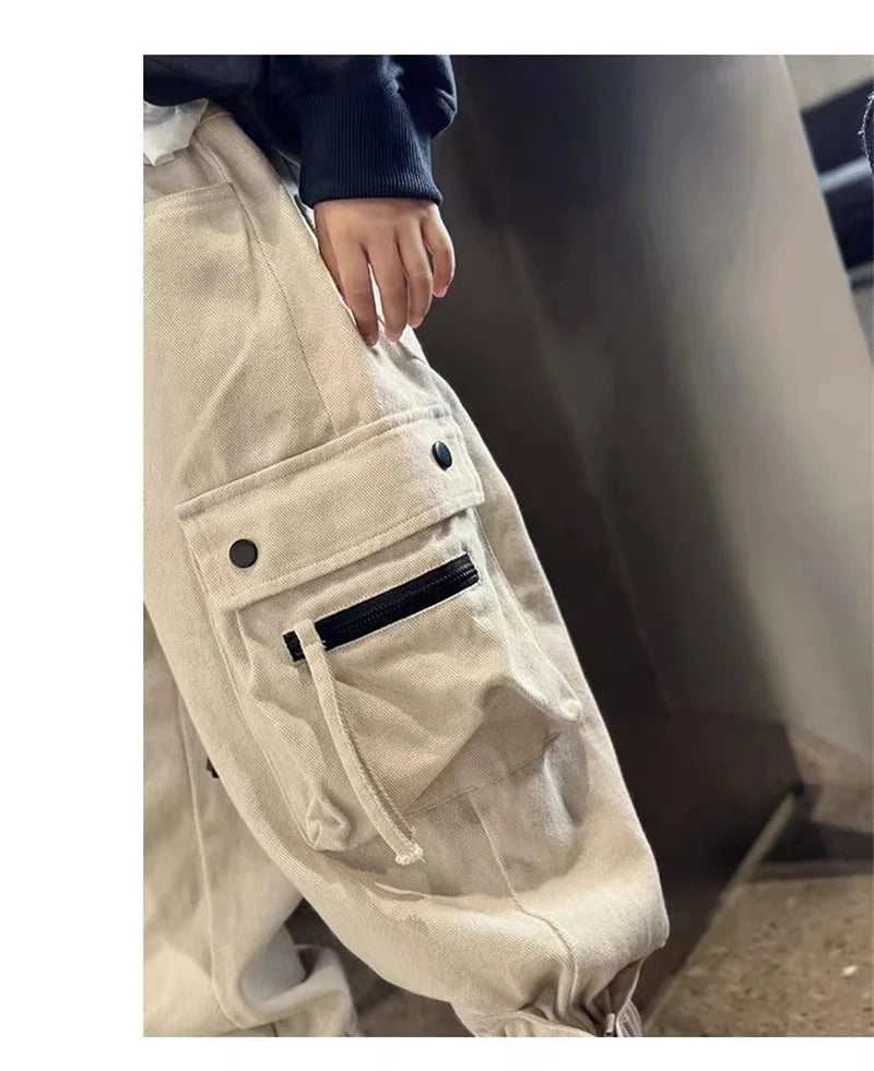 Boys Casual Cargo Pants Spring Autumn Big Kids Sport Long Pants Teenage Streetwear Baggy Trousers Children Fashion Joggers Pants