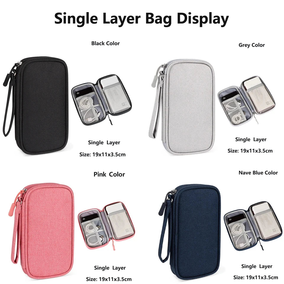 Travel Portable Digital Product Storage Bag Waterproof Double Layer Case for USB Data Cable Organizer Portable Tech Gadget Pouch