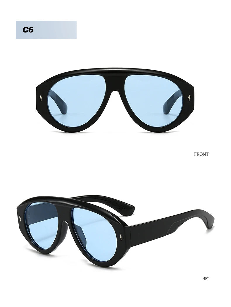 SO&EI Retro Pilot Women Sunglasses Fashion Blue Green Shades UV400 Men Rivets Punk Outdoor Sun Glasses