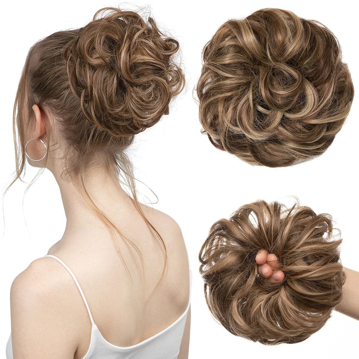 Synthetic Messy Updo Chignon Premium Big Curly Elastic Hair Scrunchies Hairpieces Donut Updo Blonde Brown Hair Pieces For Women