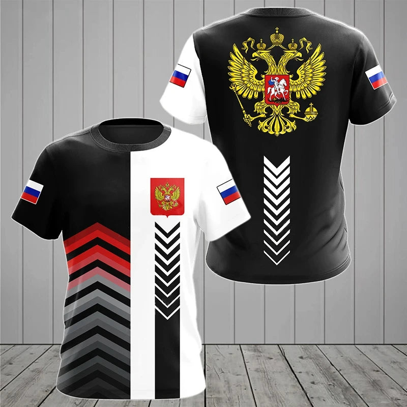 Russia Flag Men's T-shirts Crew Neck Russian Tops 3D Print Oversized Fashion Short Sleeve Men Clothing T Shirt Loose Streetwear