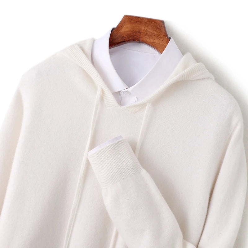 Autumn/Winter Men's Hooded Jumper 100% Merino Wool Knitted Sweatshirt Casual Large Top Long Sleeve Sweater Knitted Top