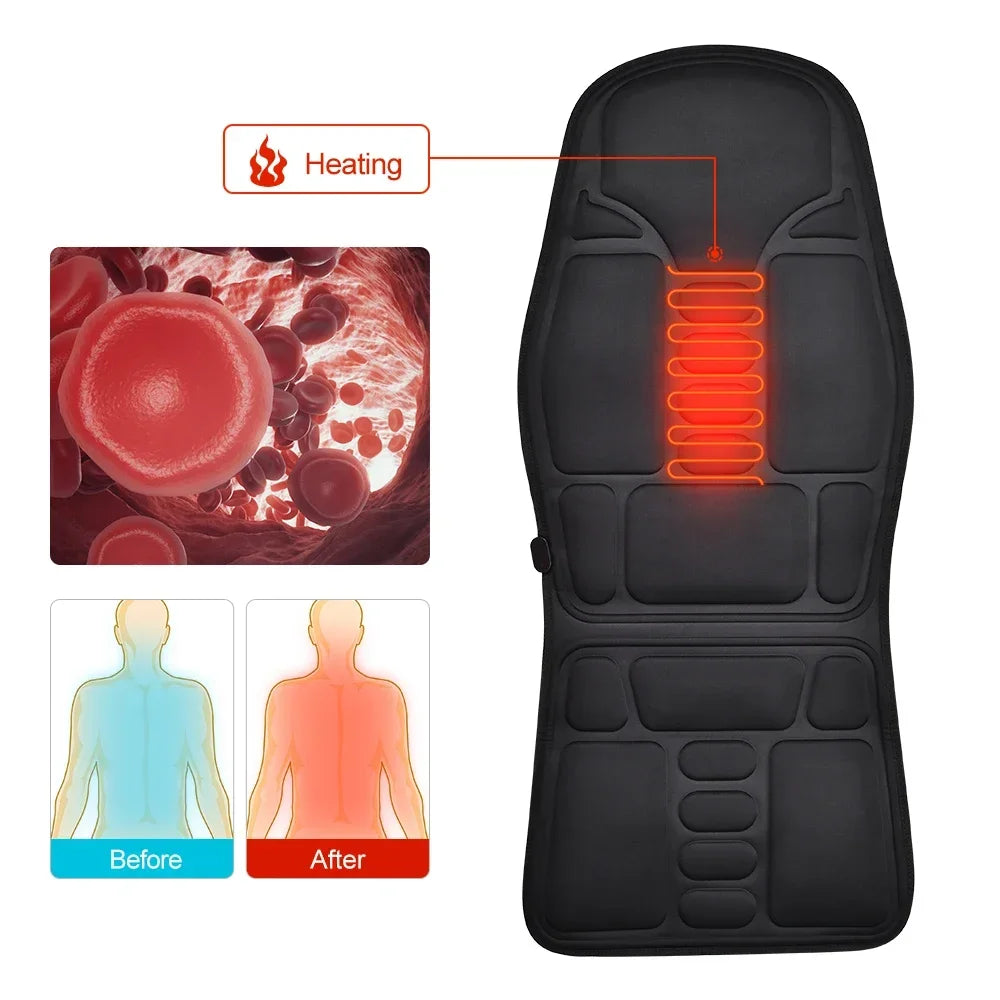 Electric Back Massager Heating Vibrating Full Body Cushion Lumbar Shoulder Pain Relief Car Home Office Muscular Masajadors Pad