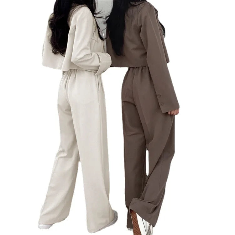 Suit Coat 2 Piece Set Women Blazer Jacket Straight Pants Ensemble Single Breasted Turn Down Collar Trousers Office Lady Outfits