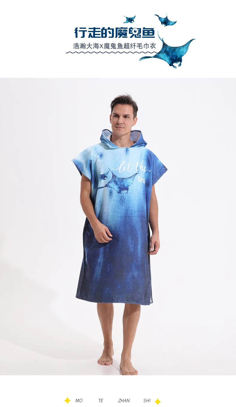 Microfiber Hooded Towel Men Women for Swimming Beach Travel Quick Dry Changing Robe Cape Bath Towel Bathrobe Surf Poncho