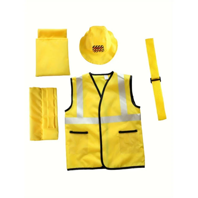 Toddler Construction Worker Vest Costume, Worker 5 Piece Playset, Yellow Reflective Vest with Tools, Party Dress Up