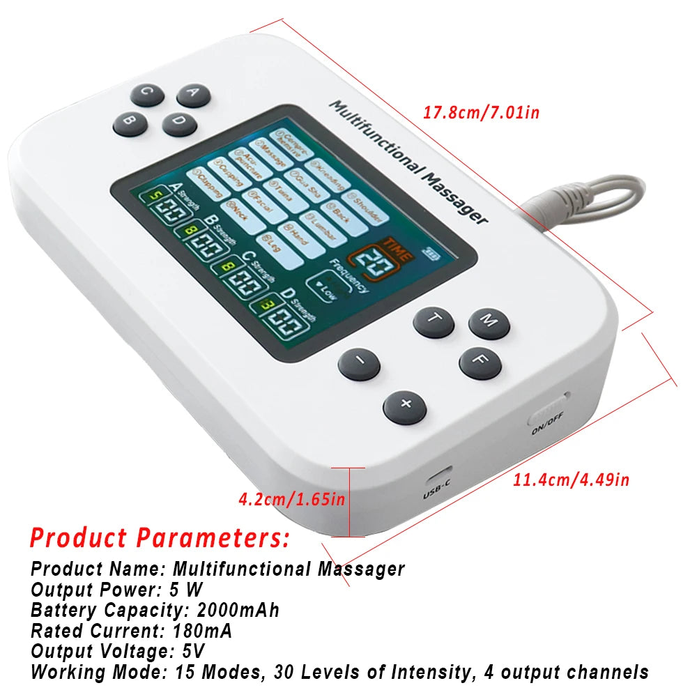 Electric Pulse Tens Massager 4 Outputs EMS Muscle Stimulator Acupuncture Body Massage Digital Therapy Slimming Electrostimulator
