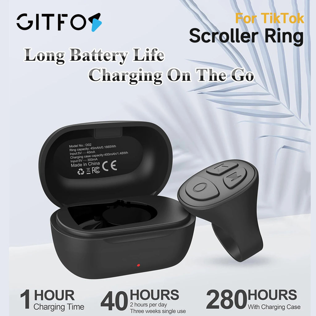 GITFOS Bluetooth Scroller Ring for TikTok Phone Remote Control Bluetooth Page Turning Ring Wireless Camera Selfie Button
