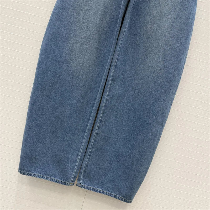 Women's jeans New high waisted slim fit straight leg pants for spring 2026 Retro pure cotton wide leg pants curved knife jeans