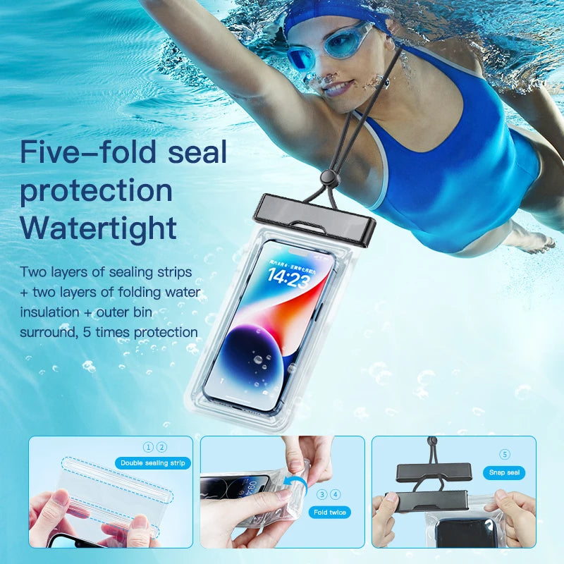 Clear Window Waterproof Phone Pouch - Touchscreen Case for Underwater Photos, Swimming, Rafting (iPhone, Huawei, Xiaomi, Android