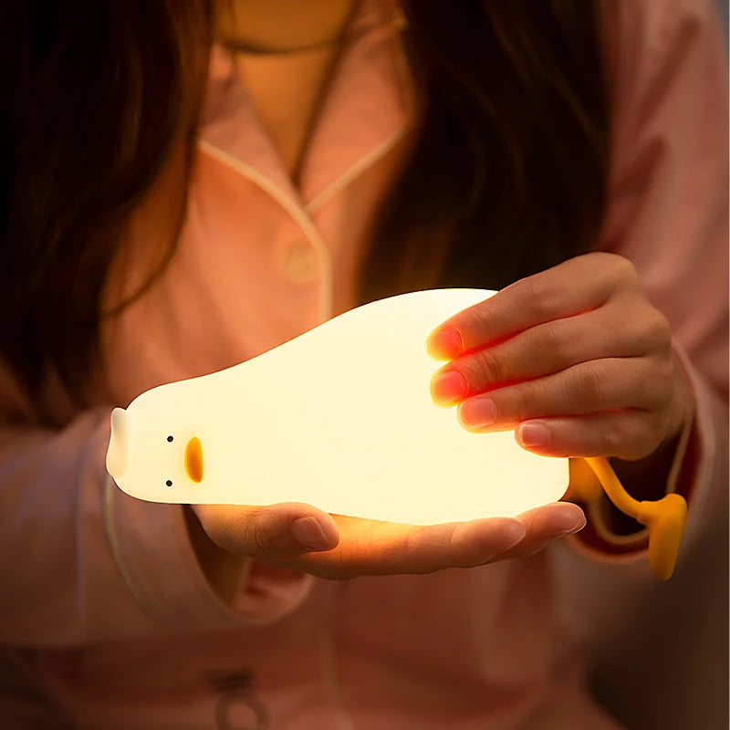 Cute Duck Silicone LED Night Light Rechargeable Touch Sensor Patting Sleeping Lamp For Bedroom Desktop Decor Kids Birthday Gift