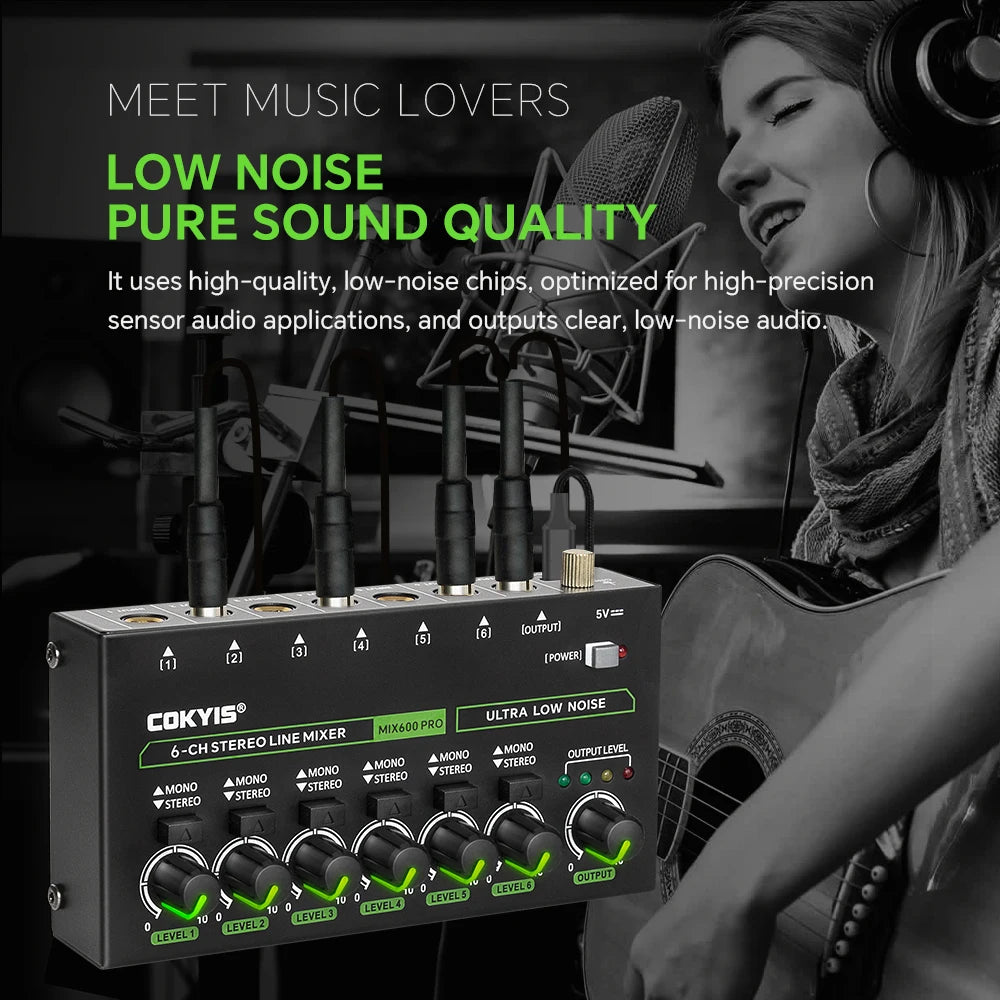 4/6/10 Channel Ultra Low Noise Stereo Line Mixer Mini Professional Sound Mixer with RGB Light DC5V Easy Operation Audios Mixer