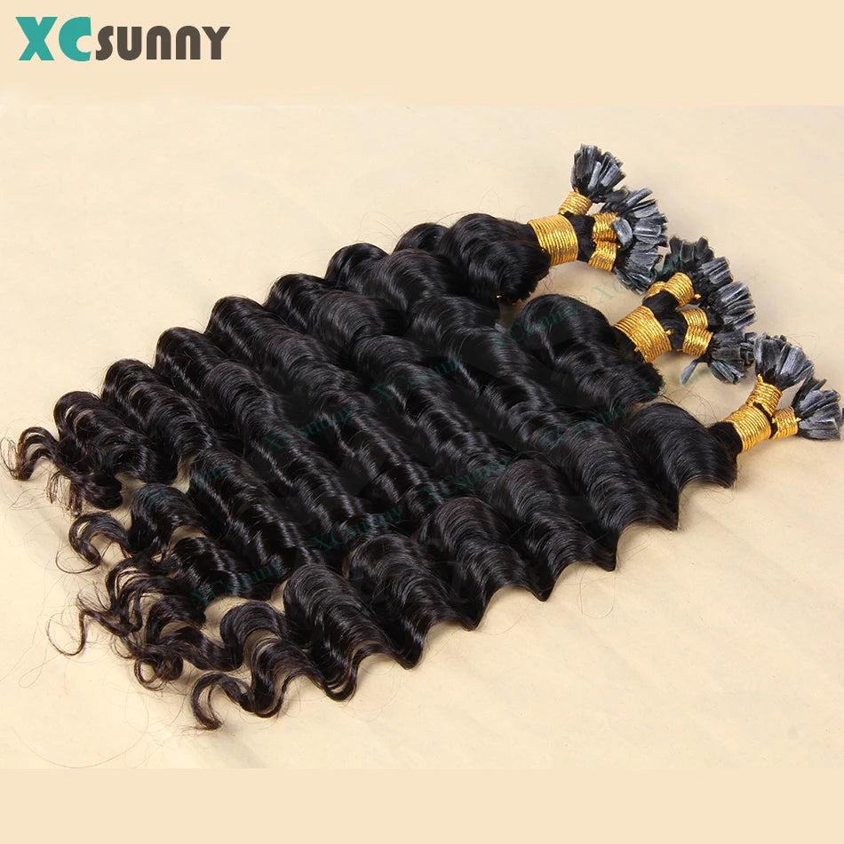 U Tip Human Hair Extensions Keratin Deep Wave Utip Real Human Hair Extensions Curly Double Drawn For Women Wholesale