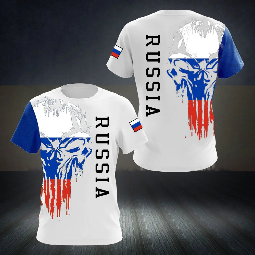 Russia Men's T-shirts Casual Fashion Summer New Russian Flag Short Sleeved Tops Tees Men's Clothing Oversized T-shirt Streetwear