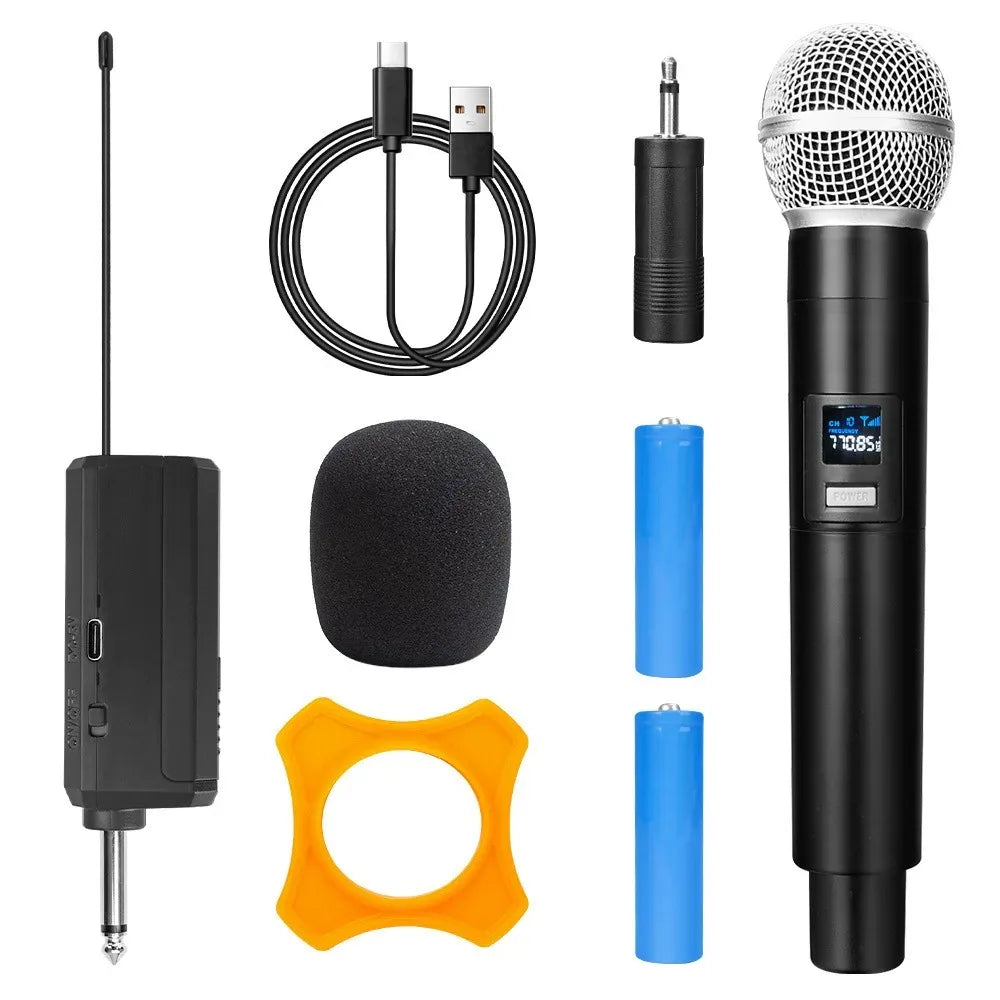 Wireless Microphone 2 Channels UHF Dual Handheld Dynamic Microphone with Rechargeable battery For Karaoke Party Home Meeting