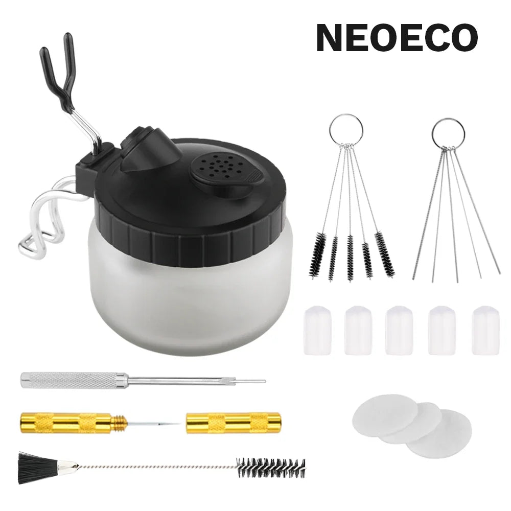 Airbrush Cleaning Pot Spray Gun Cleaner Glass Air Brush Easy Holder Clean Paint Jar Bottle Spray Gun Sprayer Clean Tools Set