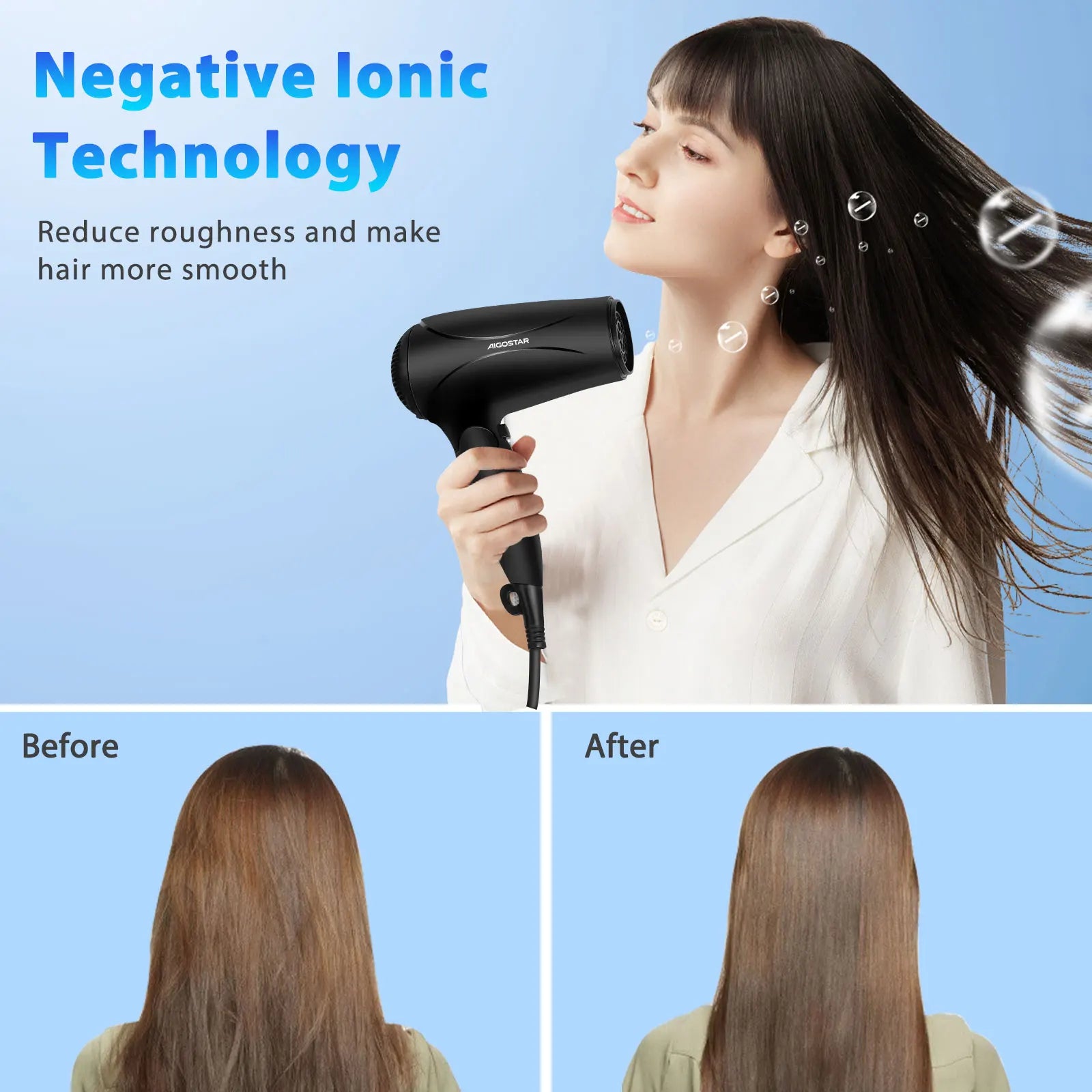 Small Compact Ionic Hair Dryer Travel Dryer Foldable 2 Speed 3 Temperature Adjustments Safety Protection Hanging Hook 2400W