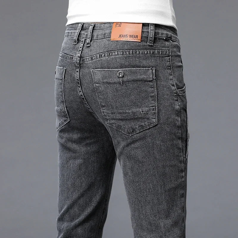 2024 New Men's Skinny Jeans Blue Gray Cotton Elasticity Straight Pencil Foot Slim Fit Fashionable Casual Denim Long Pants Male