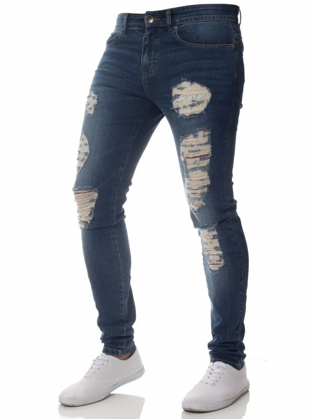 Mens Skinny Ripped jeans Slim scarification Blue Denim Pencil Pants Street hip-hop denim trousers fashion cowboy clothing men