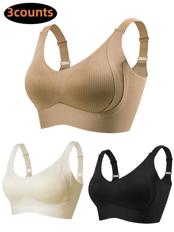 3 Packs Wireless Push Up Bras for Women Soft Comfortable Seamless Ribbed Bralette  Adjustable Straps  No Underwire