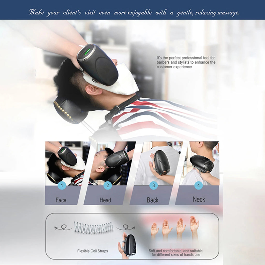 Barber Massager Professional Vibration Massager Barbershop Cordless Handheld Heat Massager USB Body Neck Back Head Face Massager