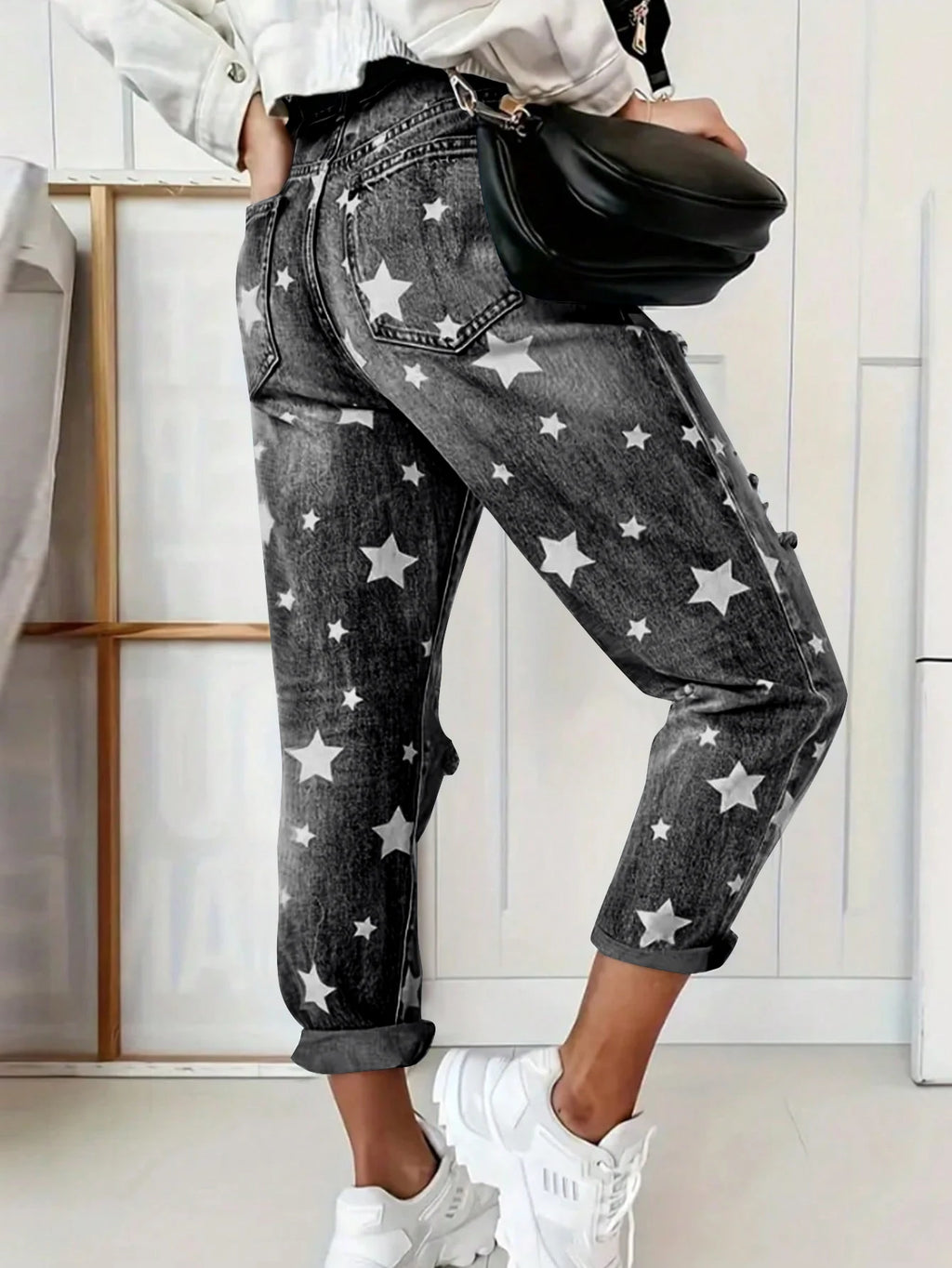 New Boyfriend Jeans Women's Slim Fit Ripped Jeans Fashion Women's Five-pointed Star Ripped Jeans Street Casual Blue Jeans 2025