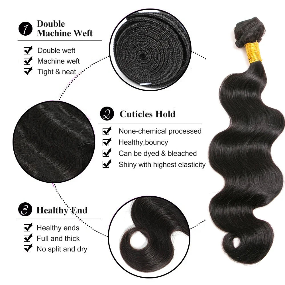 Body Wave Bundles Human Hair Brazilian Hair Weave Bundles 100% Natural Black 3 4 Bundles Deal Loose Wave 30 Inch Hair Extensions